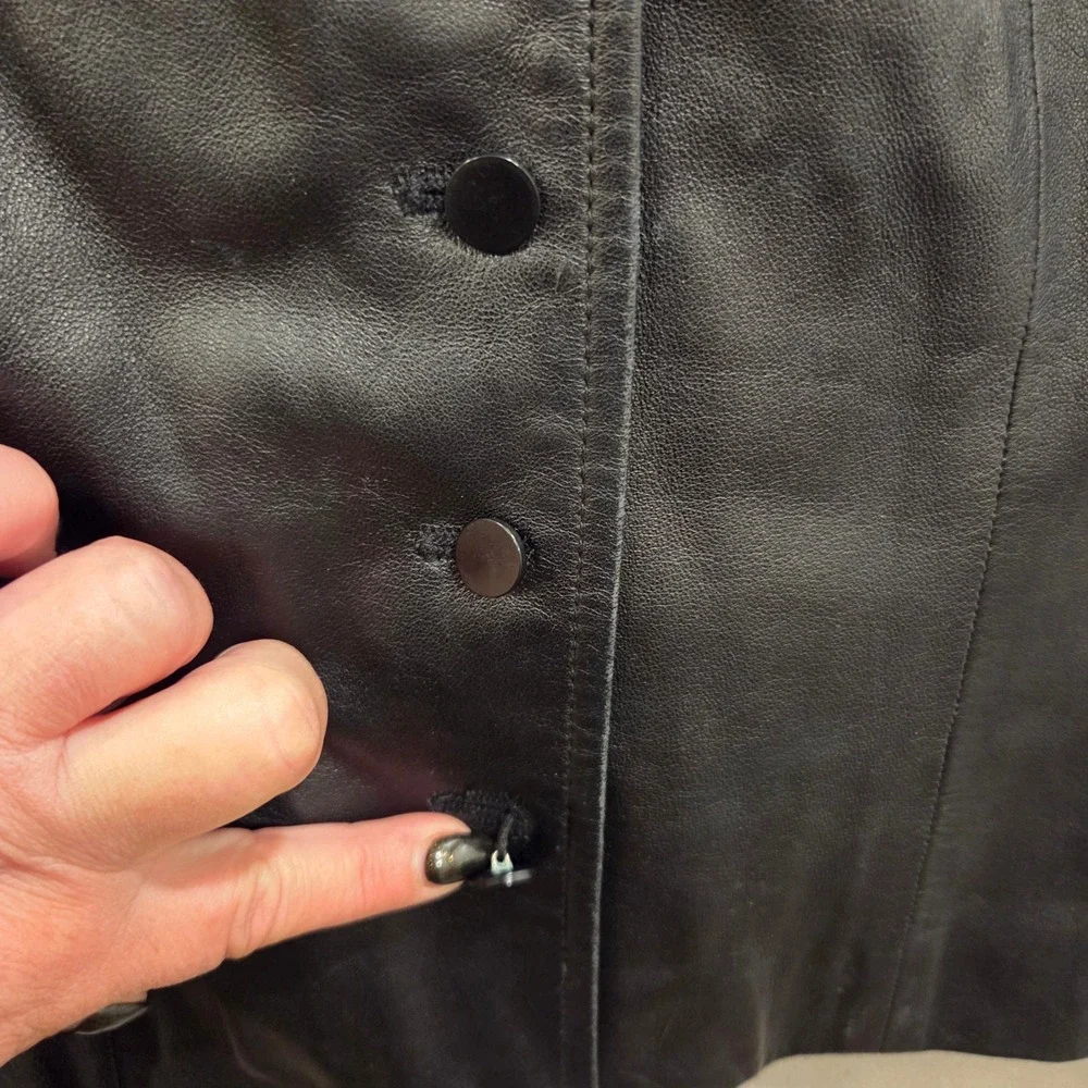 Talbots Black Leather Button Front Blazer Jacket Women's Size 6P Office Classic